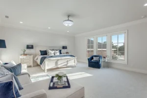 Luxurious second primary suite in Waxahachie dream home featuring upstairs privacy, hardwood floors, elegant finishes, spacious layout, and refined décor—ideal for multi-generational living or guests.